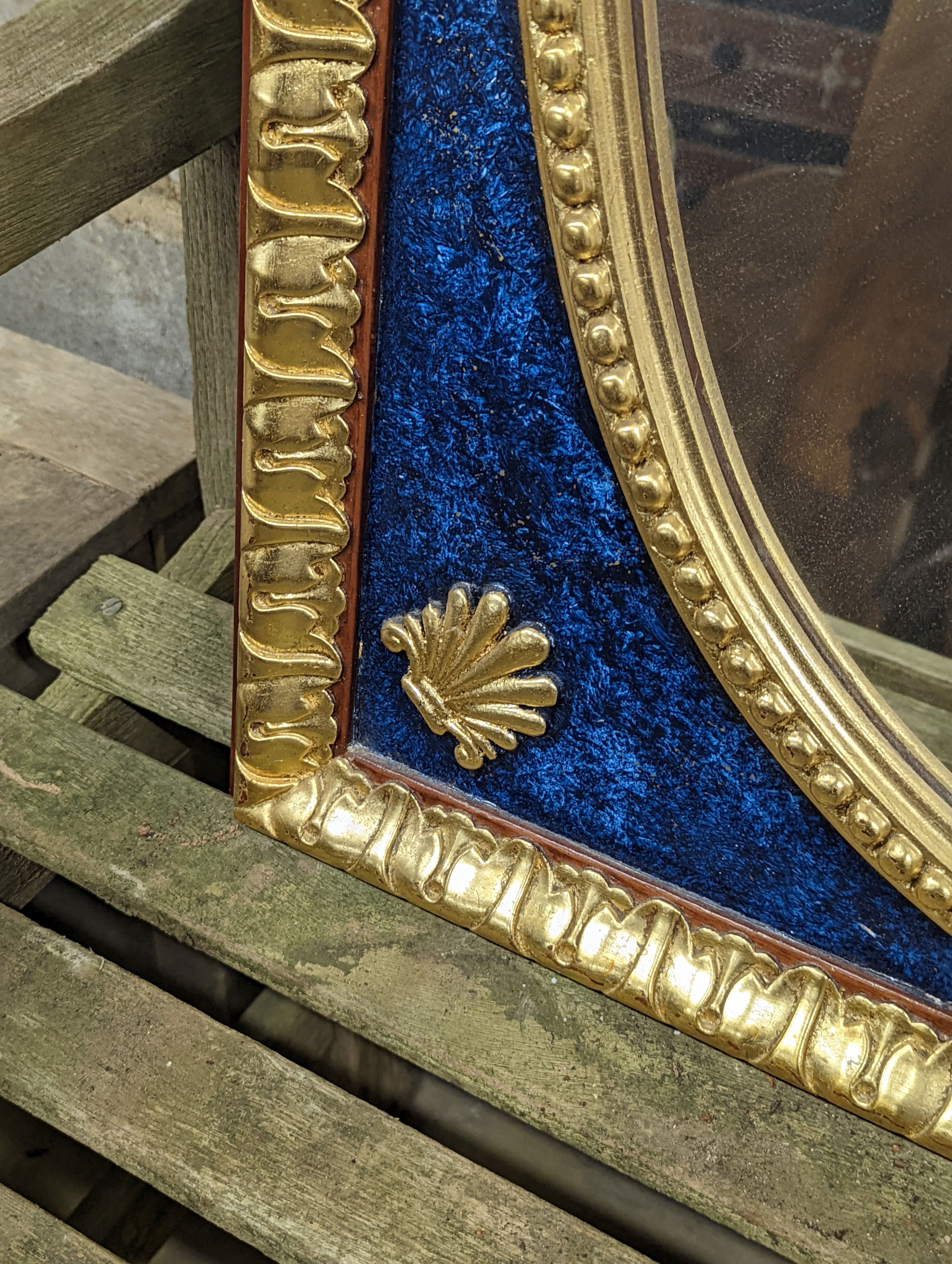 An Empire style painted gilt and faux malachite rectangular wall mirror, width 60cm, height 92cm